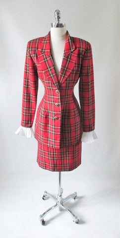 Vintage 80's Farouche Lori Weidner Tartan Plaid Jacket Skirt Suit Set M