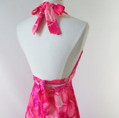 Vintage 70's Pink Hibiscus Hawaiian Halter Dress XS - Bombshell Bettys Vintage