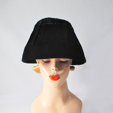 Vintage 50's 60's Black Velvet Bucket Hat