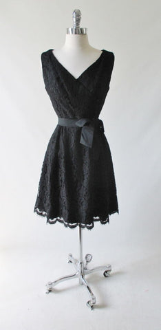 Vintage 60's Black Lace Cocktail Party Dress M