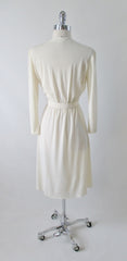 Vintage 70's 40's Style Cream Crepe Long Sleeve Day Dress M - Bombshell Bettys Vintage