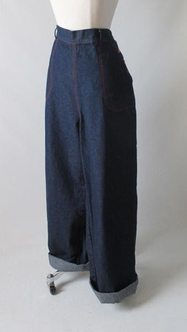 Vintage 30's / 40's Style Side Button High Waist Retro Jeans  Trousers XL 1X 34