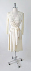 Vintage 70's 40's Style Cream Crepe Long Sleeve Day Dress M - Bombshell Bettys Vintage