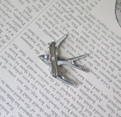 Vintage 40's Cut Steel Silver Sparrow Brooch Pin Germany - Bombshell Bettys Vintage