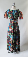 Vintage 70's Puff Sleeve Floral Chiffon Maxi Dress Party Gown - Bombshell Bettys Vintage