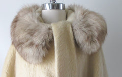 Vintage 50's Cream Ivory Fox Fur Lilli Ann Mohair Swing Coat Jacket - Bombshell Bettys Vintage