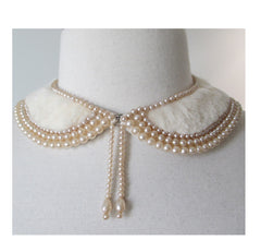 Vintage 50's White Fur & Pearl Collar Necklace - Bombshell Bettys Vintage