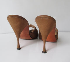 Vintage 60's Cocoa Suede Springolator Heels Shoes 8 / 8.5 M - Bombshell Bettys Vintage