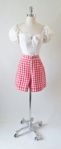 • Vintage 70's Goes 40's Gingham Rockabilly Pinup Style Shorts L