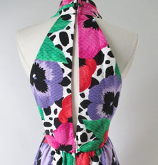 • Vintage 80's Glam Flower Halter Party Dress S - Bombshell Bettys Vintage