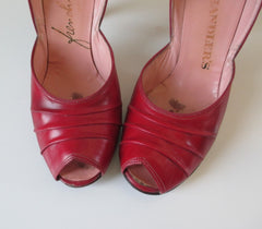Vintage Red 50's Peep Toe Heels Shoes 8 - Bombshell Bettys Vintage