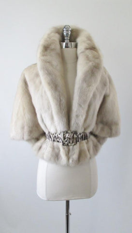 • Vintage 50's Tourmaline Gray Cream Mink Shrug Jacket Wrap