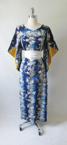 Vintage 50's Hawaiian Batwing Sleeve Mumu Dress Gown
