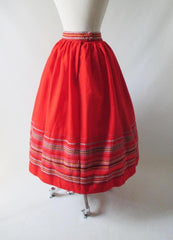 Vintage 50's Red Embroidered Full Swing Skirt S - Bombshell Bettys Vintage