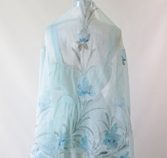 Vintage 70's Airy Blue Summer Dress & Beaded Flower Shawl L - Bombshell Bettys Vintage