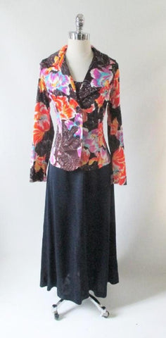 Vintage 70's Floral Maxi Dress & Matching Jacket L