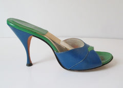 • Vintage 50's 60's Blue & Green Springolator Heels Shoes 8 - Bombshell Bettys Vintage