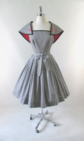 Vintage 50's Black & White Removable Capelet Sundress Dress M