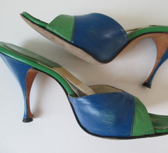 • Vintage 50's 60's Blue & Green Springolator Heels Shoes 8 - Bombshell Bettys Vintage