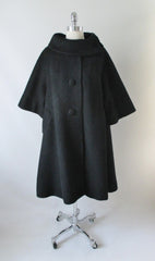 Vintage 50's Lilli Ann Black Mohair Swing Trapeze Coat Jacket L XL - Bombshell Bettys Vintage
