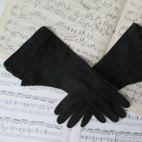 Vintage 40's Black Suede French Gauntlet Gloves
