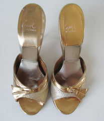 Vintage Gold Lame Chromespun 50's 60's Springolator Heels Shoes 8 - Bombshell Bettys Vintage