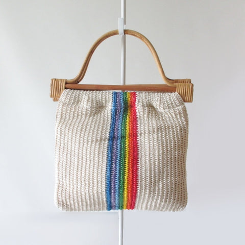 Vintage 70's / 80's Woven Raffia Rainbow Handbag Bag Tote