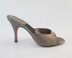 • Vintage Golden Bronze Snakeskin Springolators Heels Shoes 7 - Bombshell Bettys Vintage