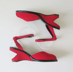 RESERVED • Vintage 50's Red Atomic Wedge Heels & Matching Bucket Bag Purse 6.5 - Bombshell Bettys Vintage