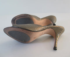 • Vintage Golden Bronze Snakeskin Springolators Heels Shoes 7 - Bombshell Bettys Vintage