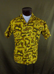 Vintage Prince Kuhio Yellow Hibiscus Hula Girl Tiki Hawaiian Shirt - Medium - Bombshell Bettys Vintage