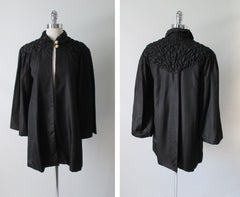 Vintage 30's 20's Quilted Black Taffeta & Pearl Deco Evening Box Bed Jacket Robe S / M - Bombshell Bettys Vintage