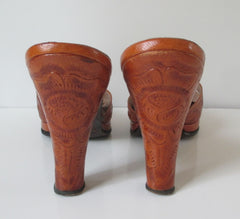 Vintage 40's Tooled Leather Platform Custom Springolator Heels Shoes 8 - Bombshell Bettys Vintage