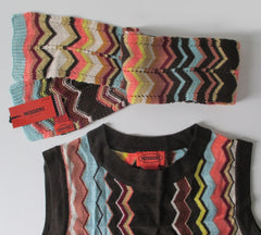 Vintage 60's Style Missoni Zig Zag Knit Mini Shift Dress & Scarf L - Bombshell Bettys Vintage