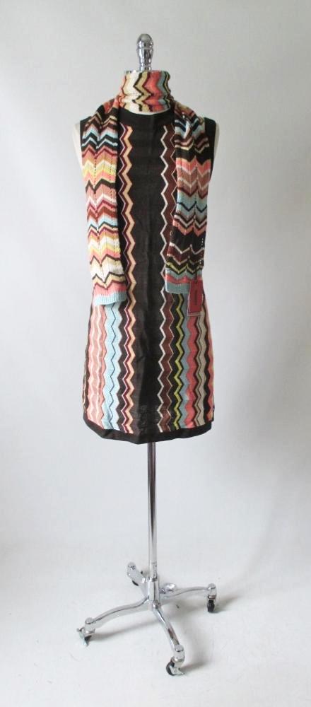 Vintage 60's Style Missoni Zig Zag Knit Mini Shift Dress & Scarf L - Bombshell Bettys Vintage