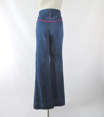 Vintage 70s Chemin De Fer Pink Stitch Bell Bottom Jeans M - Bombshell Bettys Vintage