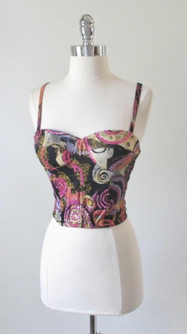 • Vintage 80's 90's Abstract Swirl Sequins Corset Top Shirt Bustier M