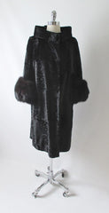 Vintage Black Velvet Fox Fur Evening Swing Coat M  L - Bombshell Bettys Vintage