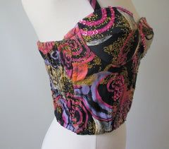 Vintage 80's 90's Abstract Swirl Sequins Corset Top Shirt Bustier M - Bombshell Bettys Vintage