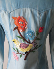 • Vintage 70's Tie Dye Western Cut Sequins & Beaded Bird Shirt / Jean Jacket - Bombshell Bettys Vintage