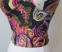 Vintage 80's 90's Abstract Swirl Sequins Corset Top Shirt Bustier M - Bombshell Bettys Vintage