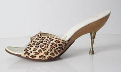 • Vintage 50's 60's Leopard Sculpted Metal Heel Atomic Wood Kitten Heels Shoes 8 - Bombshell Bettys Vintage