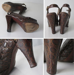 • Vintage 40's Exotic Skin Alligator Platform Slingback Heels Shoe WWII  7.5 - Bombshell Bettys Vintage