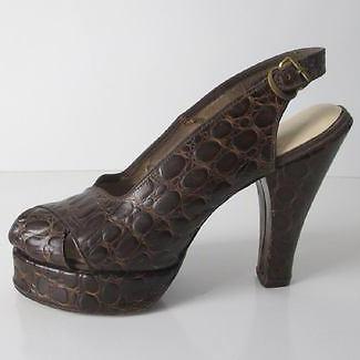 • Vintage 40's Exotic Skin Alligator Platform Slingback Heels Shoe WWII  7.5