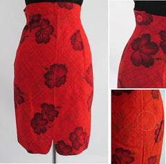 • Vintage 50's Bombshell Pinup Red Hawaiian Bad Girl Wiggle Pencil Tiki Skirt S - Bombshell Bettys Vintage