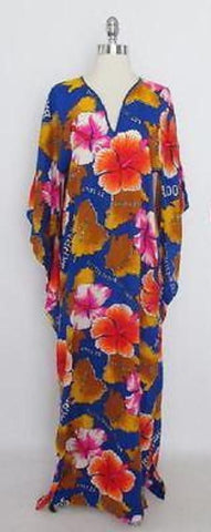 • Vintage 60's Kaftan Tunic Dress Draped Batwing Sleeve Beach Cover Tiki Luau M