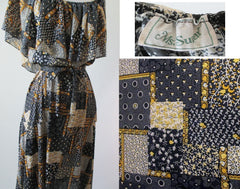 Vintage 70's Patchwork Quilt Calico Flower Hippy Sundress Halter Dress M - Bombshell Bettys Vintage