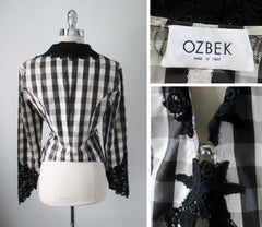 Vintage Ozbeck Victorian Gothic Lace Black White Gingham Plaid Jacket M - Bombshell Bettys Vintage