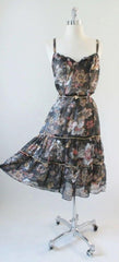 • Vintage 70's Sheer Black Tapestry Flower Summer Sun Dress M - Bombshell Bettys Vintage