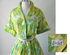 Vintage 50's Abstract Floral Full Skirt Shirtwaist Day Dress 48 37 XL XXL - Bombshell Bettys Vintage